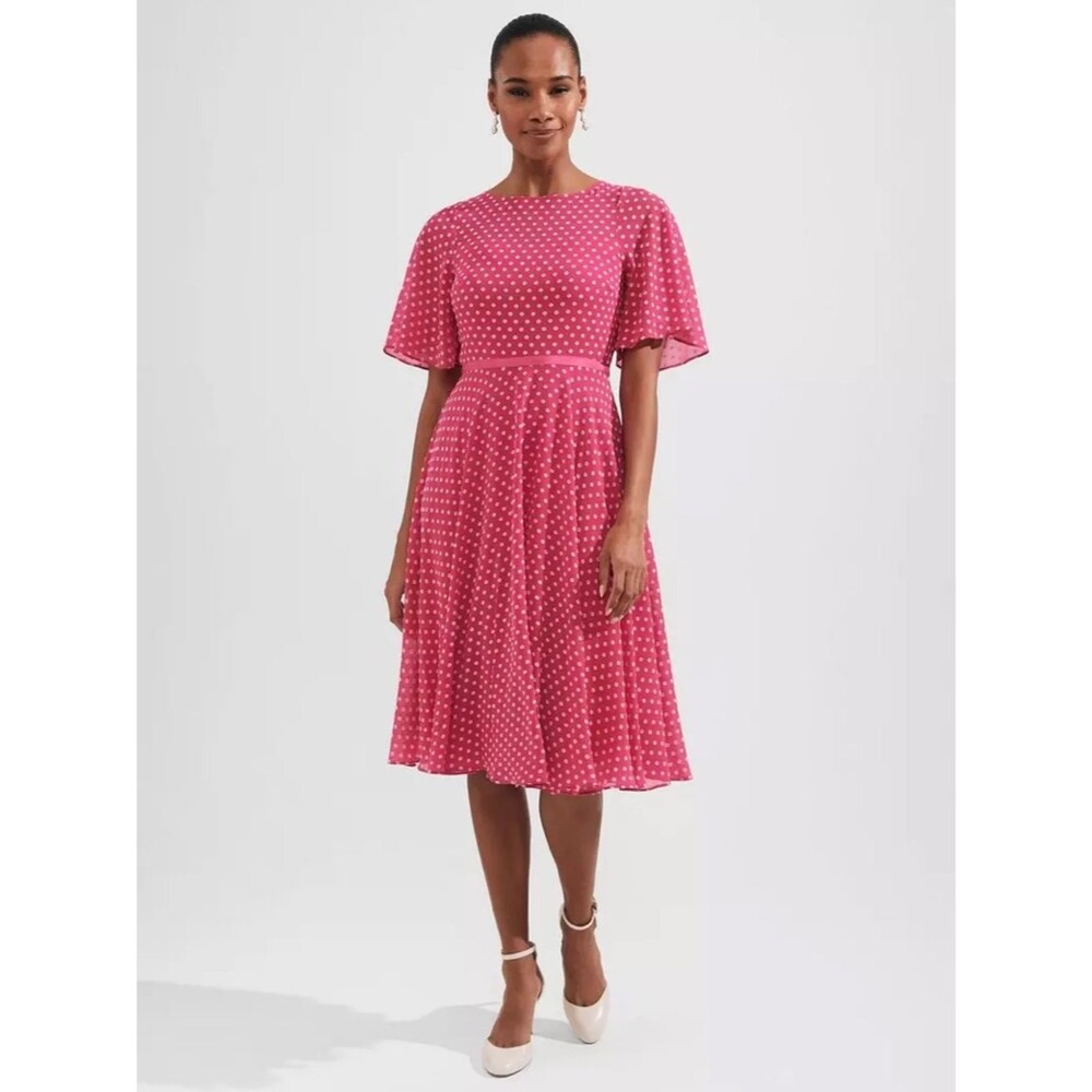 Hobbs London Eleanor Spot Pink Ivory Fit and Flare Dress US 10 NWT
